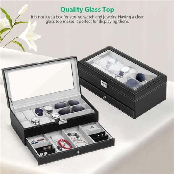 Watch Box Watch Case Jewelry Organizer Holder Jewelry DisplayBox Case Sunglasses - Picture 6 of 7
